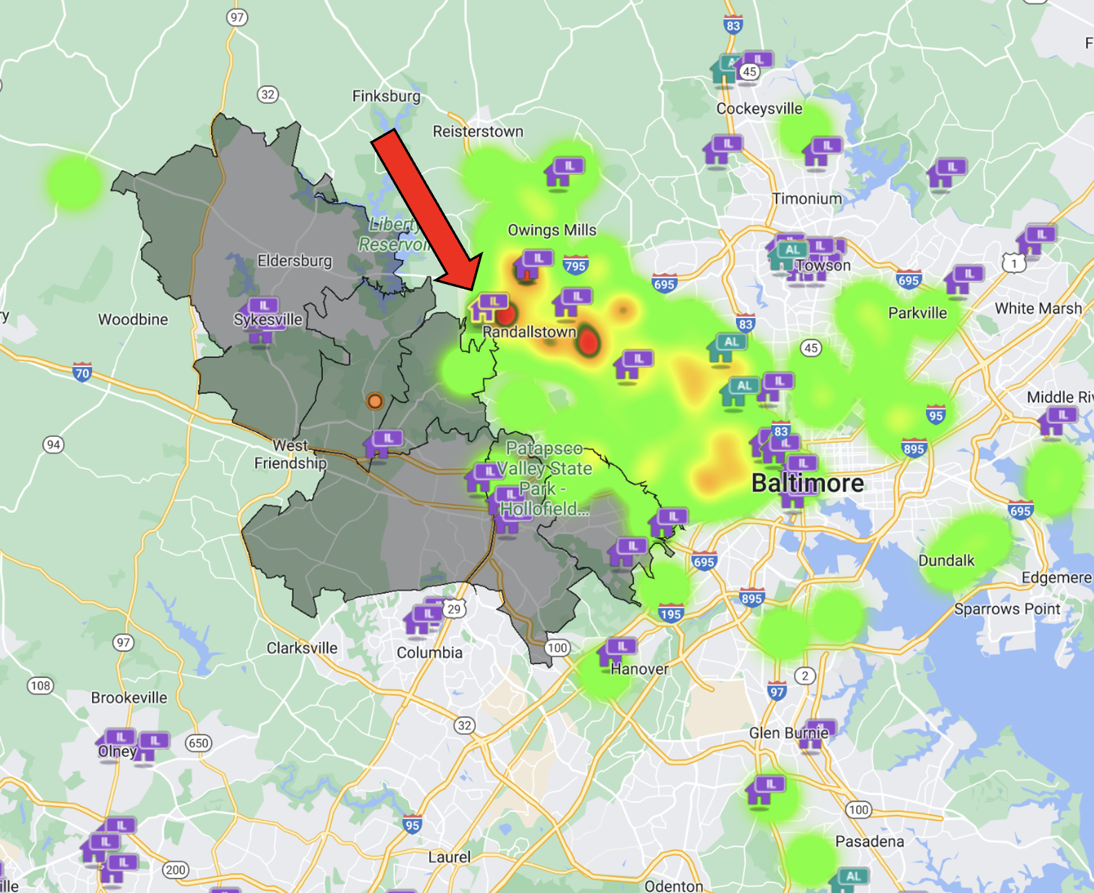 map of competitors offering independent living