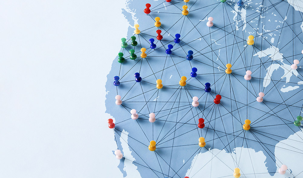 Map with pins across North America